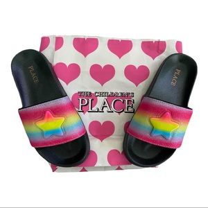 Children’s Place Rainbow Star Glitter Slides Size 3